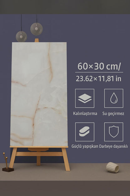 30x60 Cm Beyaz Mermer Desenli Kendinden Yapışkanlı  Duvar Paneli